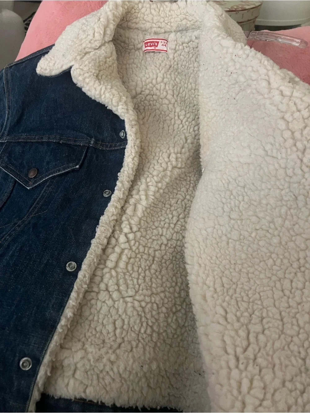 Vintage Levi's Dark Blue Denim Sherpa Jacket with Cream Lining